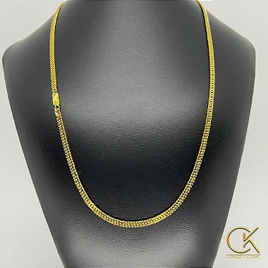  Corrente Grumet Dupla Elo Chapado 4,5mm com Fecho Gaveta Lateral Banhada a Ouro 18k; conceitokjoias.com.br